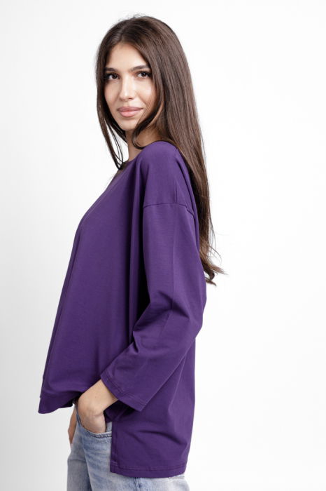 Bluza larga, dreapta, cu despicaturi laterale, din tricot de bumbac, mov [2]