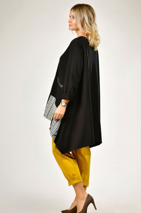 Tunica asimetrica cu insertii grafice si fermoar decorativ – black contrast [2]