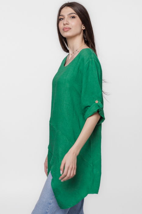 Bluza lunga tunica, in colturi, din in, verde [2]