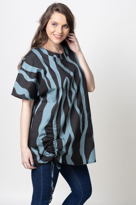 Bluza lunga pentru colanti, din bumbac, turcoaz-negru [2]