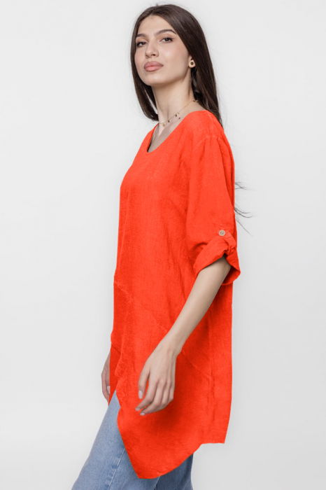 Bluza lunga tunica, in colturi, din in, portocalie [2]