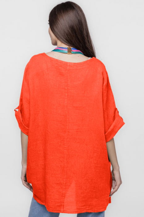 Bluza lunga tunica, in colturi, din in, portocalie [3]