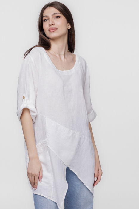 Bluza lunga tunica, in colturi, din in, alba [2]