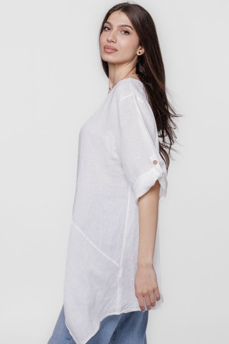 Bluza lunga tunica, in colturi, din in, alba [3]
