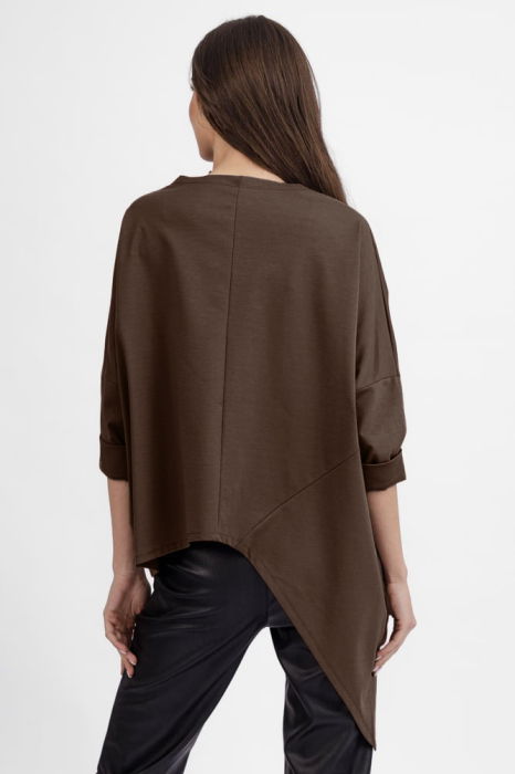 Bluza maro din jerseu bumbac, cu un colt lateral [4]