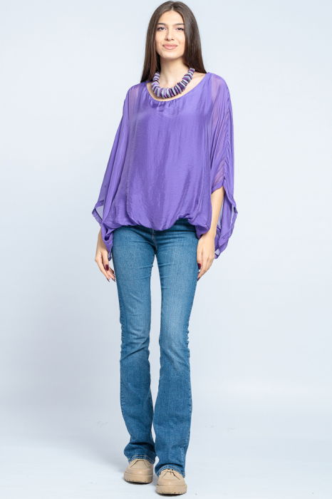 Bluza mov din matase si vascoza cu maneca fluture