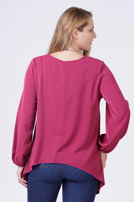 Bluza in colturi, mov zmeura, cu colier cadou [7]