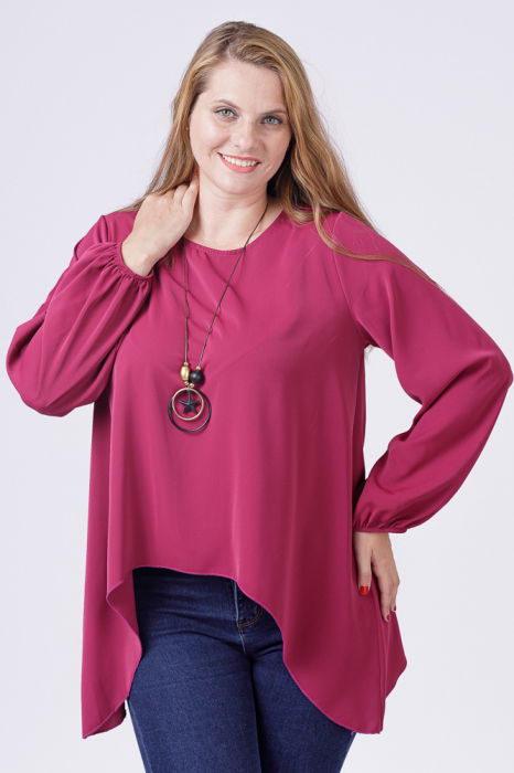 Bluza in colturi, mov zmeura, cu colier cadou [3]