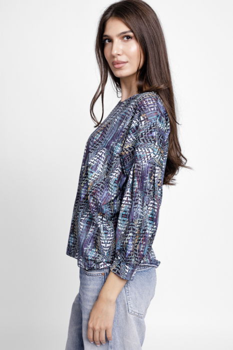 Bluza cu imprimeu multicolor si maneca bufanta [2]