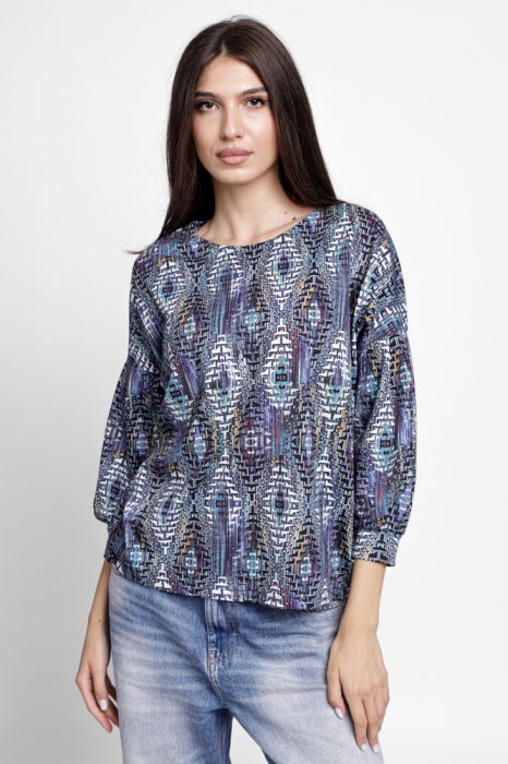 Bluza cu imprimeu multicolor si maneca bufanta [1]