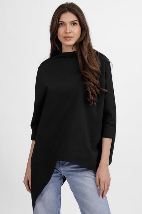 Bluza neagra din jerseu bumbac, cu un colt lateral [2]