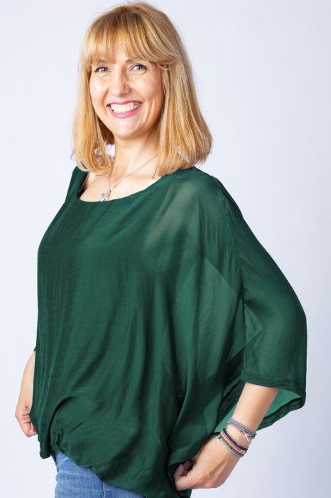 Bluza verde inchis din matase si vascoza cu maneca fluture [2]