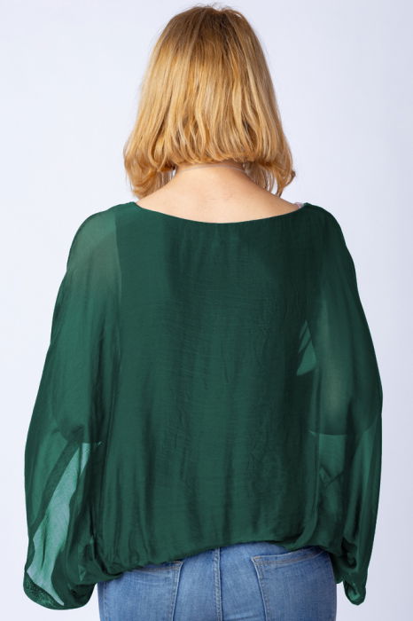 Bluza verde inchis din matase si vascoza cu maneca fluture [3]