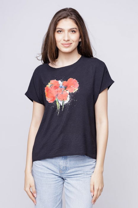 Bluza neagra din vascoza cu imprimeu maci rosii picturali [1]