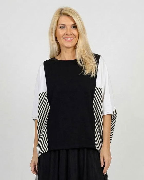 Bluza alb-negru oversize cu design asimetric din bumbac [1]