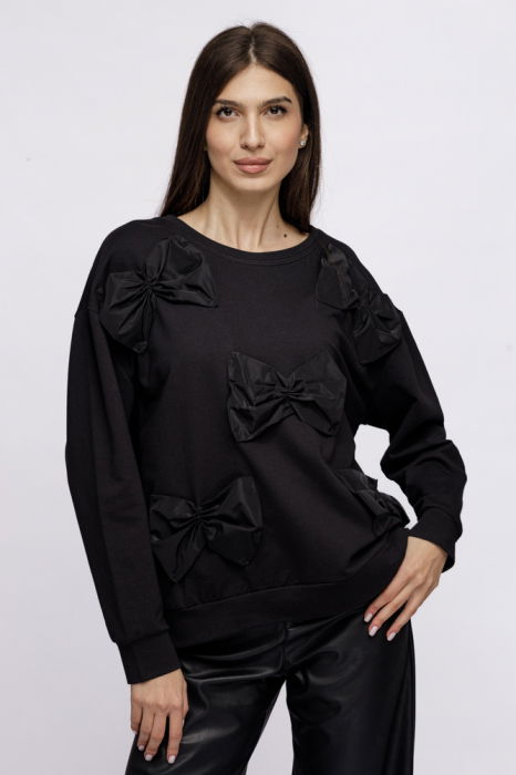 Bluza oversize neagra din jerseu cu aplicatii funde de tafta [1]