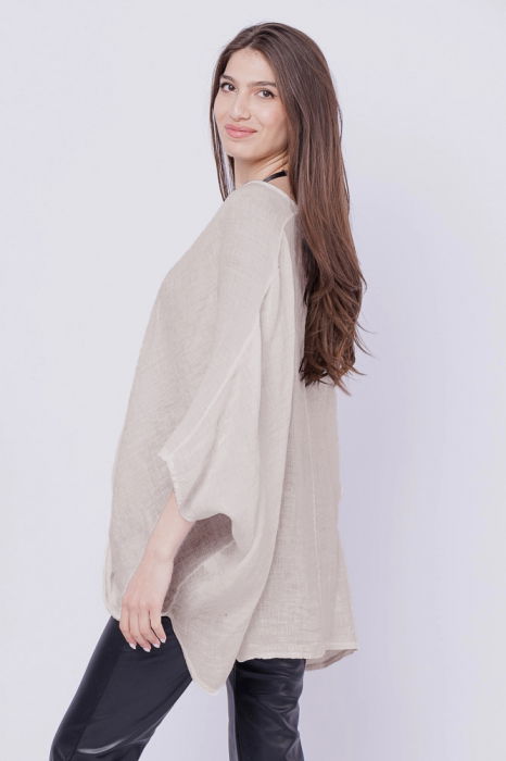 Bluza oversize petrecuta, din in, bej [2]