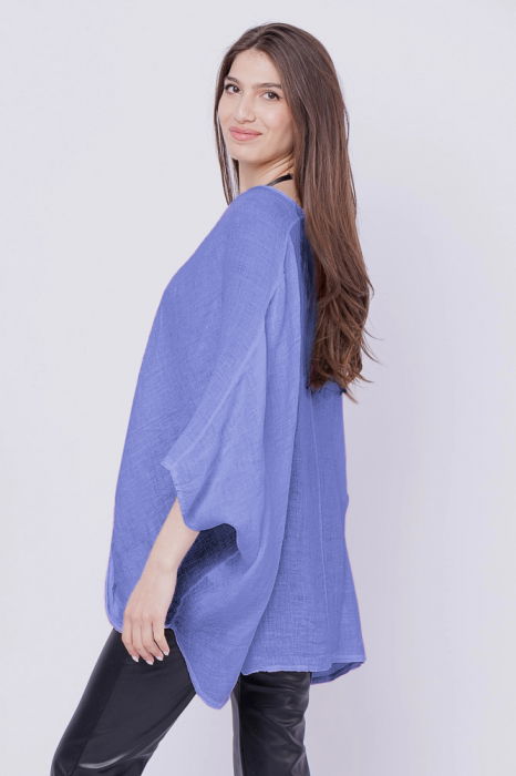Bluza oversize petrecuta, din in, mov lavanda [2]