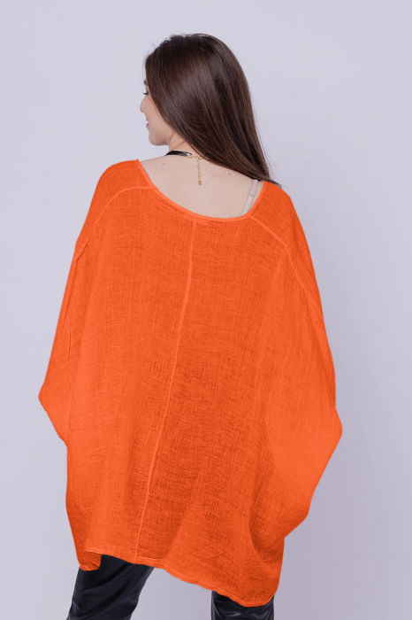 Bluza oversize petrecuta, din in, portocalie [3]