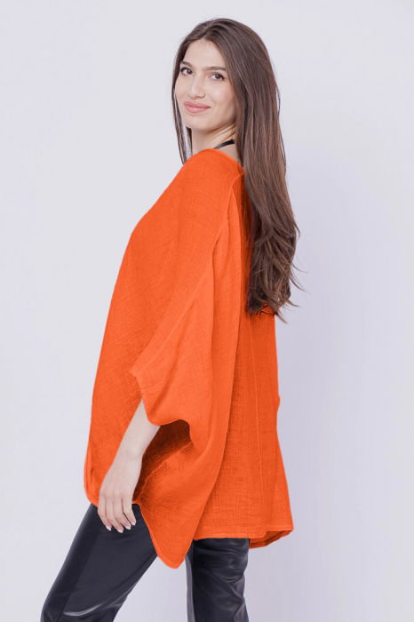 Bluza oversize petrecuta, din in, portocalie [2]