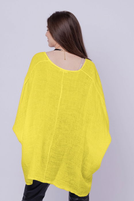Bluza oversize petrecuta, din in, galben [3]