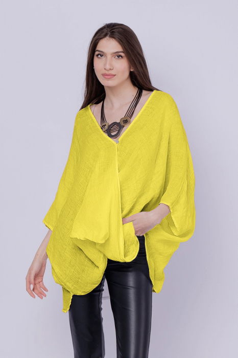 Bluza oversize petrecuta, din in, galben