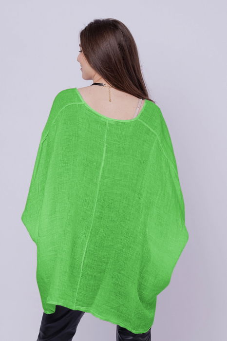 Bluza oversize petrecuta, din in, verde intens [3]