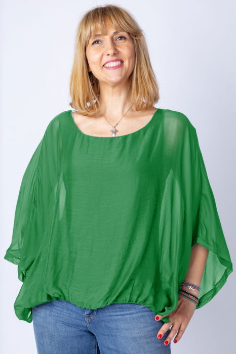 Bluza verde  din matase si vascoza cu maneca fluture