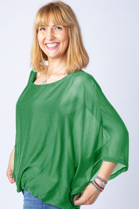 Bluza verde  din matase si vascoza cu maneca fluture [2]