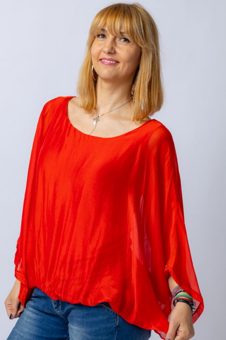 Bluza rosie din matase si vascoza cu maneca fluture [2]