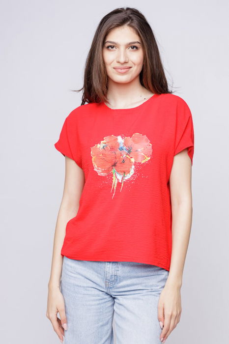 Bluza rosie din vascoza cu imprimeu maci rosii picturali [1]