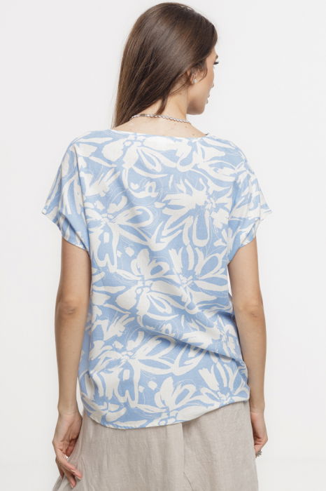 Bluza bleu lejera din vascoza cu in, imprimata, cu maneca cazuta scurta [3]