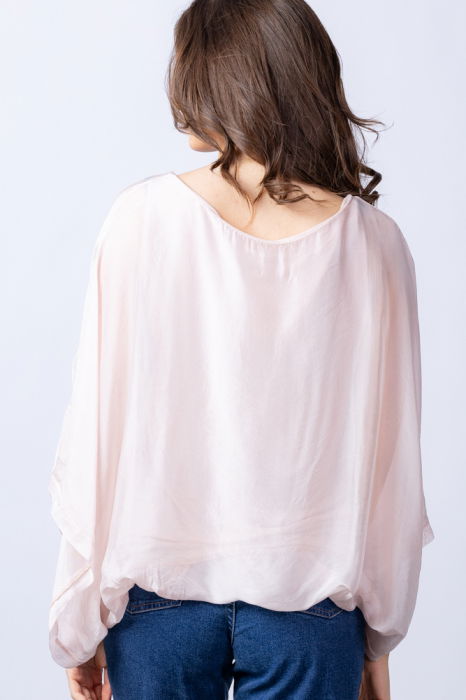 Bluza roz diafan din matase si vascoza cu maneca fluture [4]