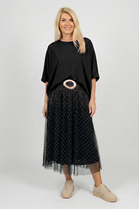 Bluza neagra din jerseu fin din tencel, cu maneca fluture