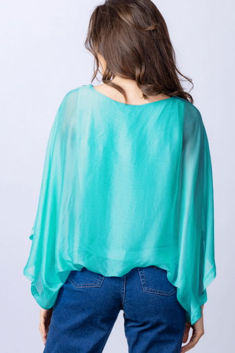 Bluza turcoaz din matase si vascoza cu maneca fluture [4]