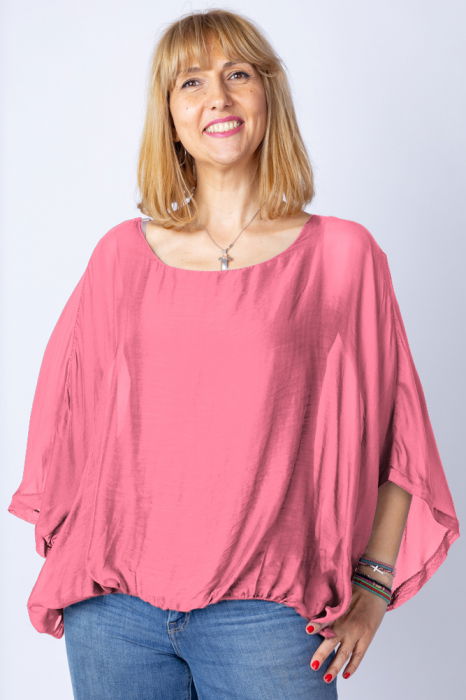 Bluza roz inchis din matase si vascoza cu maneca fluture [2]