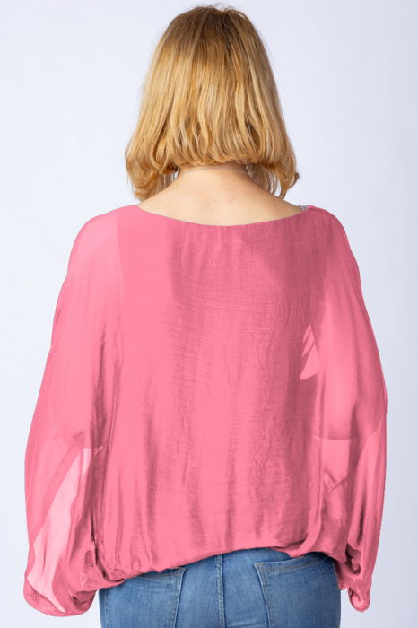 Bluza roz inchis din matase si vascoza cu maneca fluture [3]