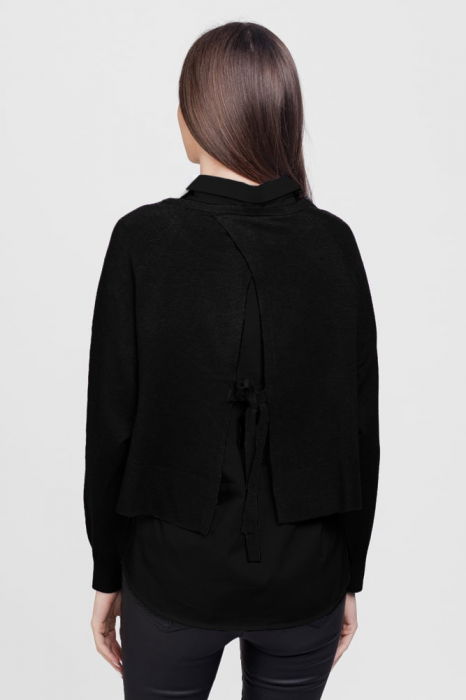 Bluza tip camasa doi in unu, cu angora si tricotajul negru [3]