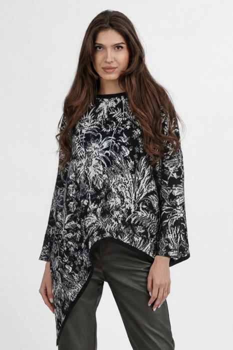 Bluza tunica asimetrica din jerseu gri si negru [2]