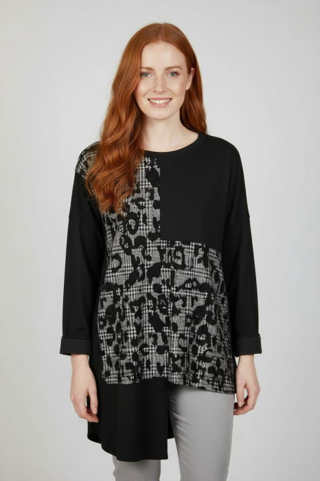 Bluza tunica asimetrica din jerseu gri si negru , cu combinatie de materiale [1]