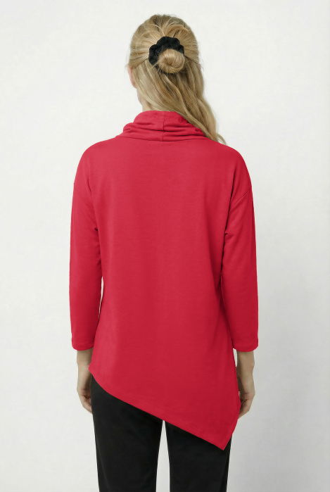 Bluza tunica cu colt, din bumbac, cu guler inalt reglabil si fermoar oblic, fucsia inchis [2]