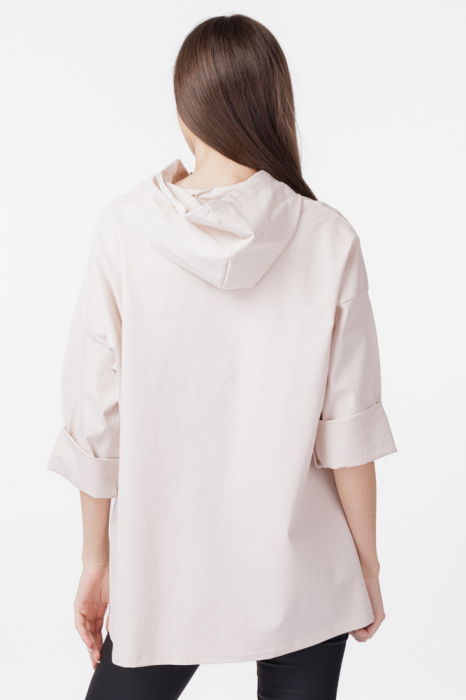 Bluza tunica dreapta, Hope, cu gluga, bej [3]