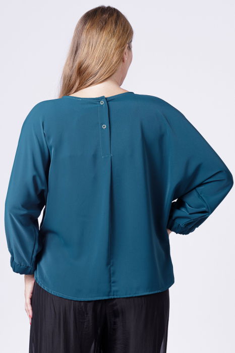 Bluza turcoaz inchis larga cu nasturei pe spate si maneci fluture [3]