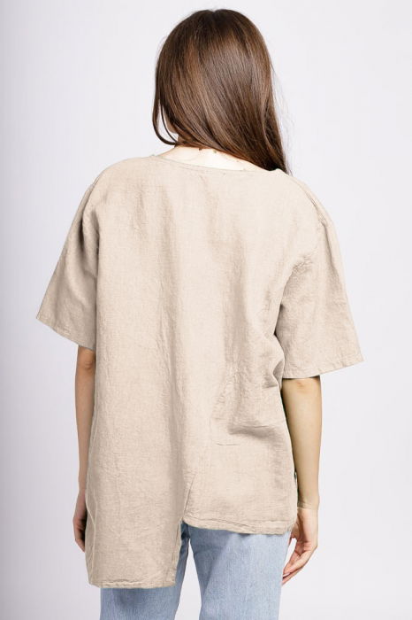 Bluza bej din in, asimetrica, cu siret lateral [3]