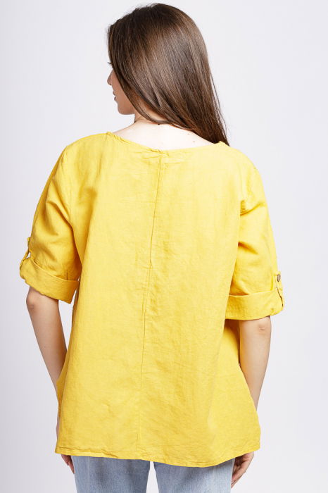 Bluza din in galbena, asimetrica, cu siret pe fata [3]