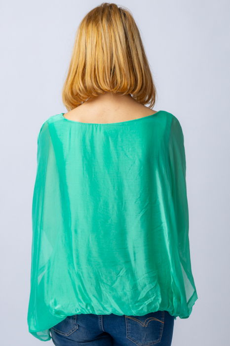 Bluza verde din matase si vascoza cu maneca fluture [3]