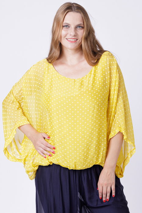 Bluza galbena cu bulinute din matase si vascoza cu maneca fluture [2]