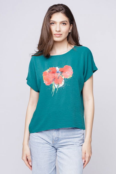 Bluza verde din vascoza cu imprimeu maci rosii picturali [1]