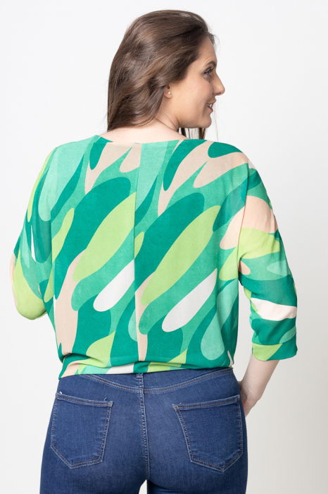 Bluza lejera cu imprimeu abstract verde si nod frontal [3]