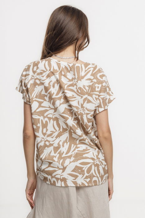 Bluza bej lejera din vascoza cu in, imprimata, cu maneca cazuta scurta [3]